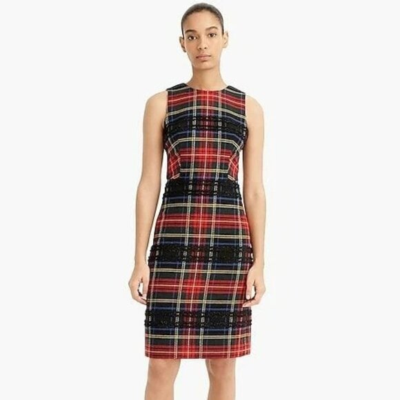 J. Crew Sheath Dress in Lurex Stewart Tartan Plaid Size 4 - Picture 1 of 4
